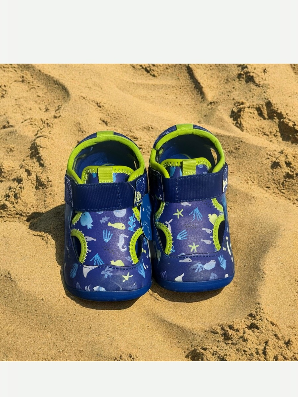Stride Rite Blue & Lime Ocean Motif Kids Water Shoes